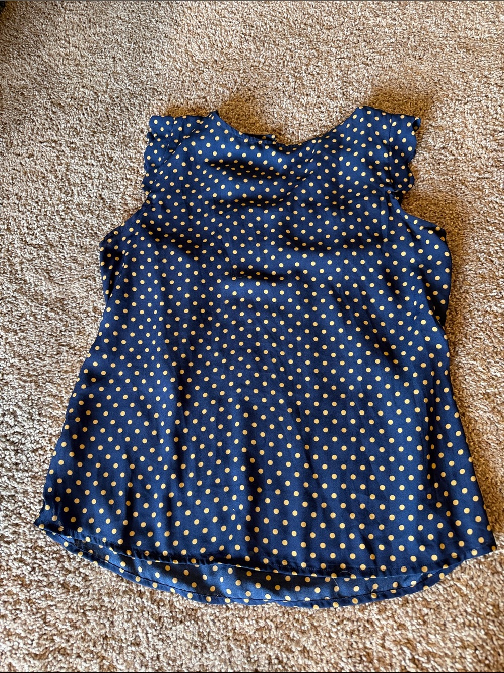 Sleeveless Navy Polka Dot Ruffle-Trim Blouse